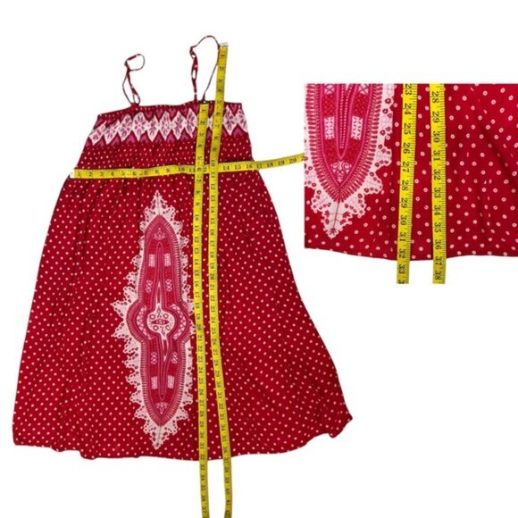 Sundress Boho Breezy Stretchy Smocked Bodice Indian Gauzy Material Red Pink OS - Picture 7 of 16